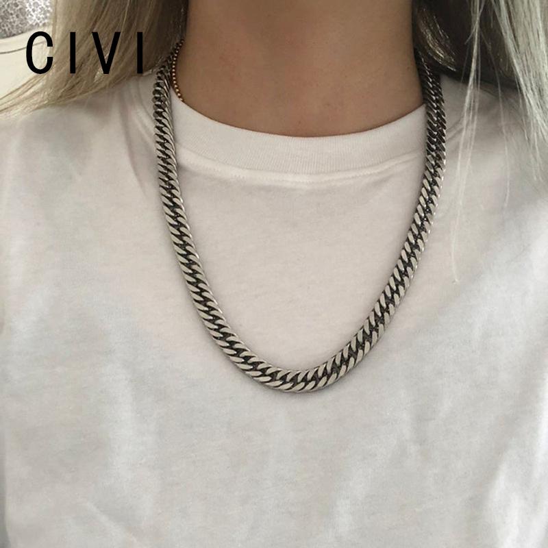 

Pendant Necklaces CIVI Punk Curb Cuban Mens Women Necklace Think Snake Smooth Long Chain Silver Color Stainless Party Fashion Jewelry