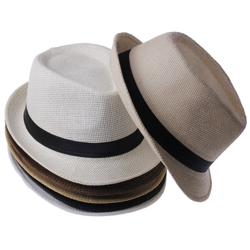 

Fashion Womens Mens Unisex Fedora Trilby Gangster Cap Summer Beach Sun Straw Panama Hat Couples Lovers Hat 2021 553 T2, Beige