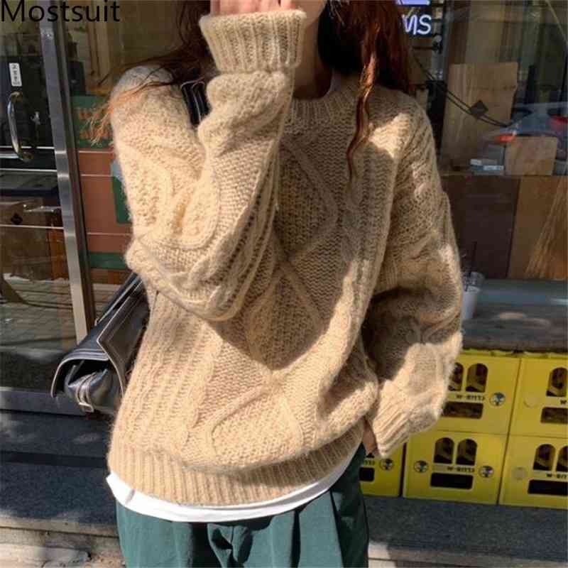 

Twisted Knitted Turtleneck Mohair Sweater Pullover Women Winter Long Sleeve Casual Fashion Female Tops Jumpers Femme 210518, Apricot