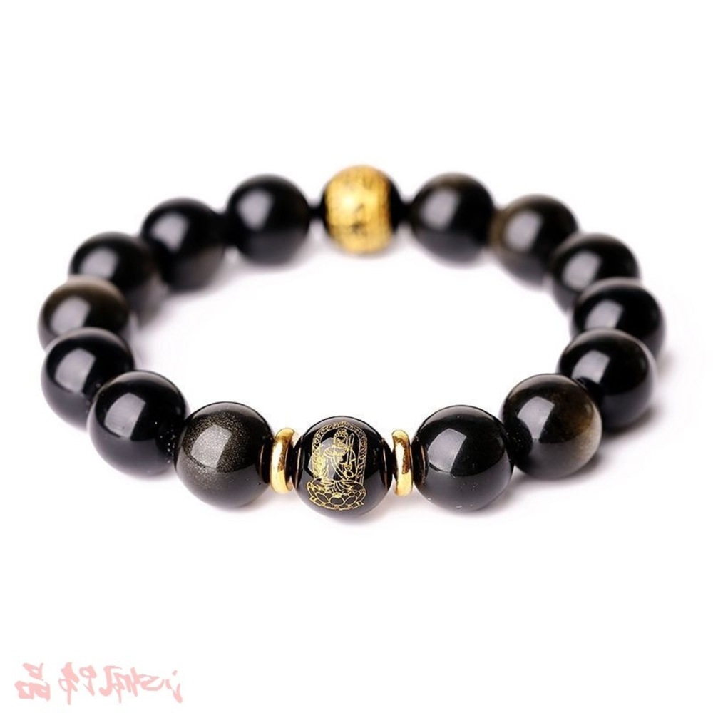 

Golden life Buddha male and female Obsidian patron saint Bracelet Zodiac dog pig Amitabha, Golden;silver