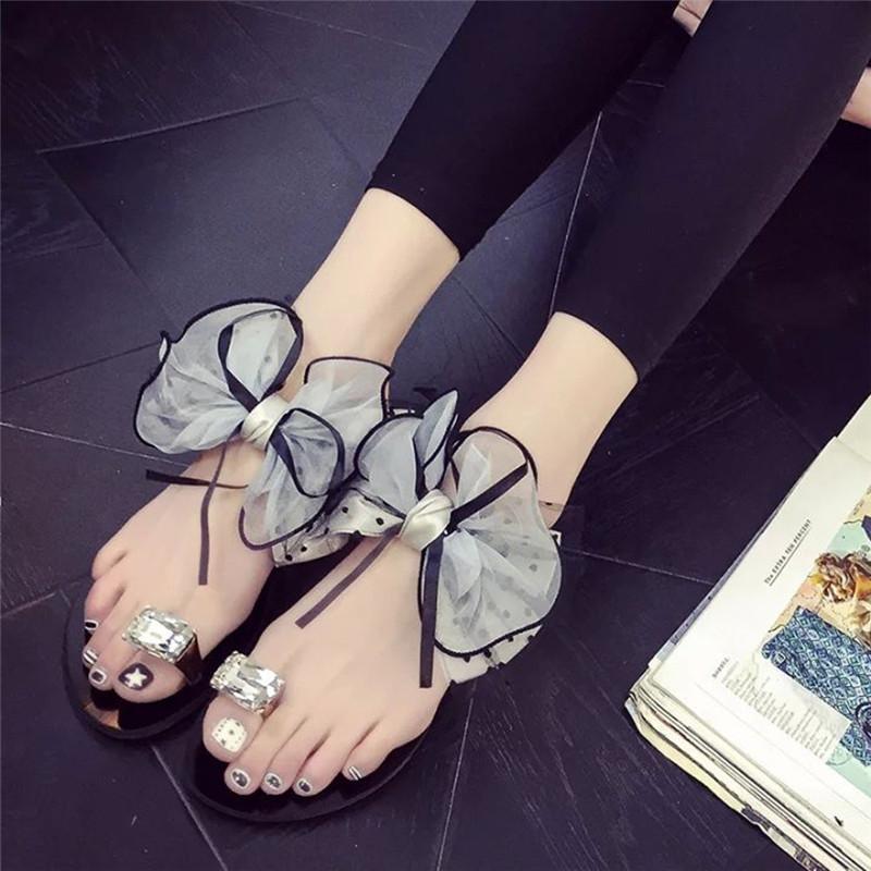 

Crystal Flower Bow Flip Flop Slippers Sandals Women Shoes Summer Slides Ladies Outdoor Thong Party Flats #40, Black