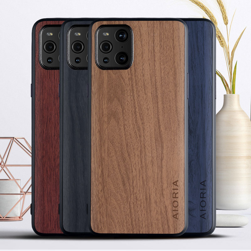 

Vintage Cases Voor Oppo find X3 Pro Tpu + Pc + Houtachtige Pu Lederen Huid Coque Fundas Covers Voor Oppo find X3, Black