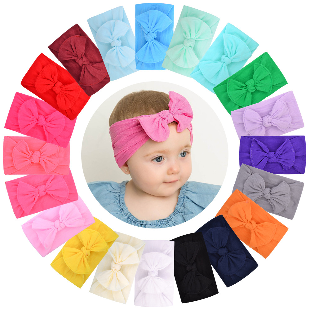 

Baby Girls Bow Headbands Head wraps Children Soft elastic Bowknot Hairbands Kids wide Nylon Hair Accessories Princess Headdress  Colors KHA145, Slivery;white