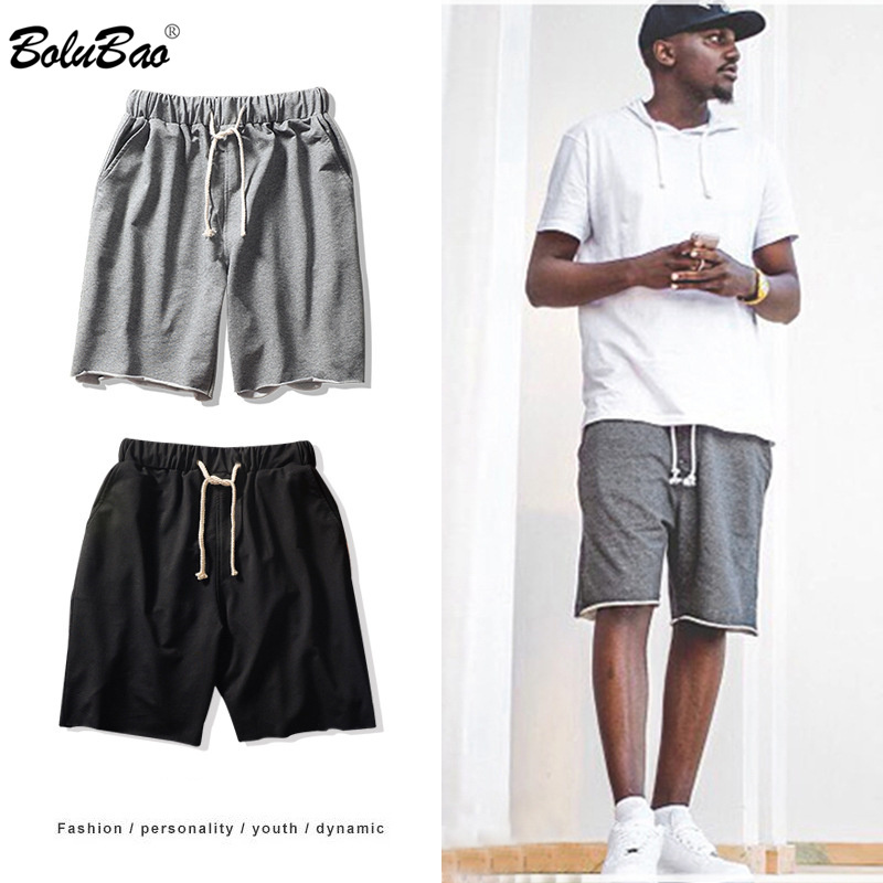 

BOLUBAO Men Straight Casual Shorts Quality Brand Men' Loose Elasticity Short Summer Solid Color Drawstring Shorts Male 210518, Dark gray