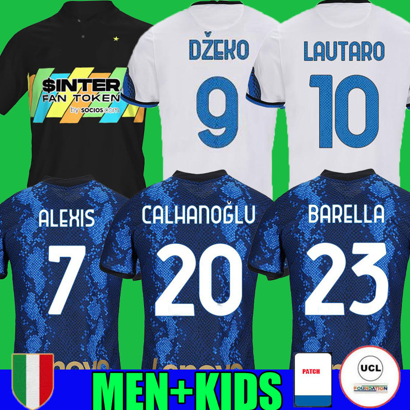 

INTER soccer jerseys third black Dzeko MILAN Calhanoglu BARELLA LAUTARO ERIKSEN ALEXIS 21 22 Perisic Nainggolan football shirts top 2021 2022 men kids kit thailand, Away kids