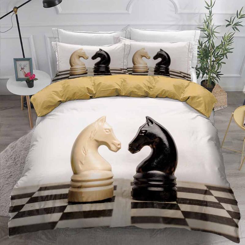 

Bedding Sets 2/3 Piece Creative Chess Set Home Bed Cover Microfiber Linen With Pillowcase Single Double King Size For Teens, Color-2