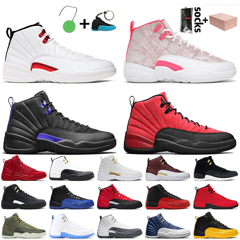

With Box Mens Women Basketball Shoes 12s Jumpman 12 Twist Arctic Punch Dark Concord Reverse Flu Game OVO White Taxi Trainers Sneakers, Item5 reverse flu game 40-47