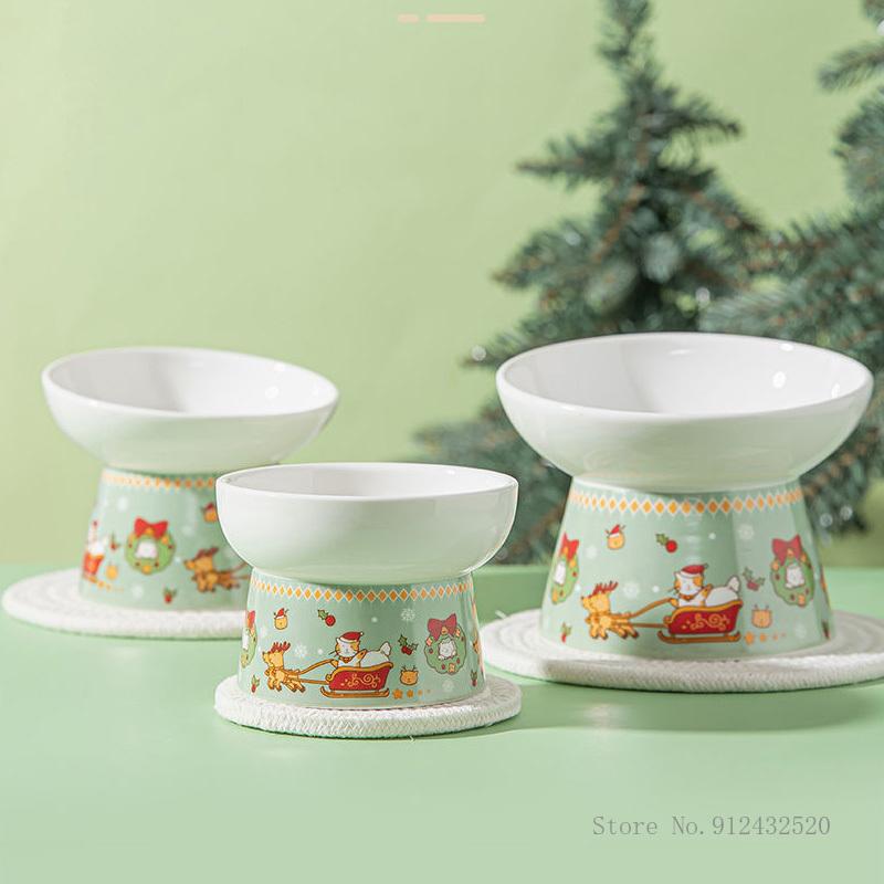 

Cat Bowls & Feeders Cartoon Bowl Ceramic High Foot Anti-overturning Protection Cervical Rice Dog Drinking Water Food Supplies