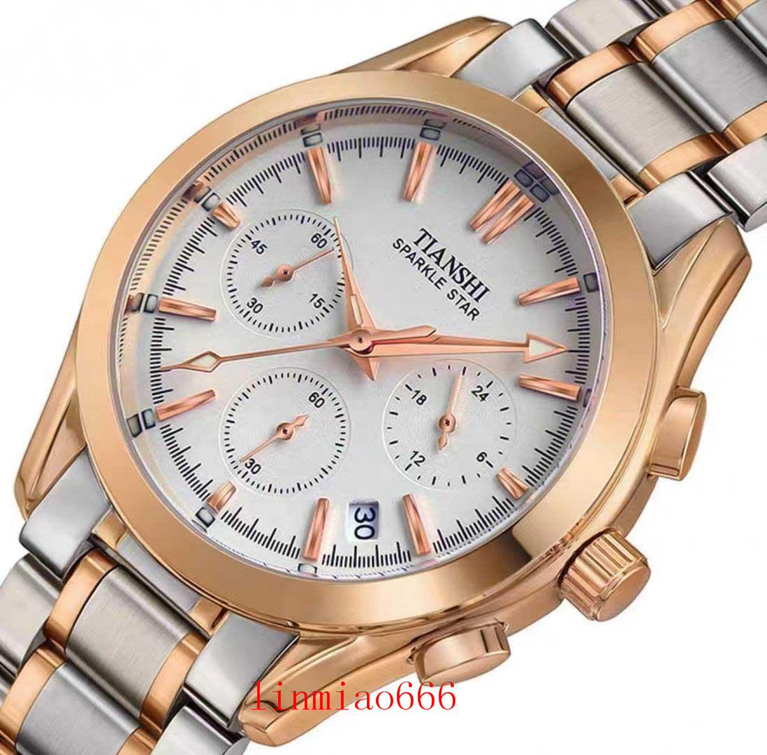 

watch, men, simple, automatic movement, round, steel strap, alloy case, mineral reinforced glass, fashion, earrings, folding buckles, large, Slivery;brown