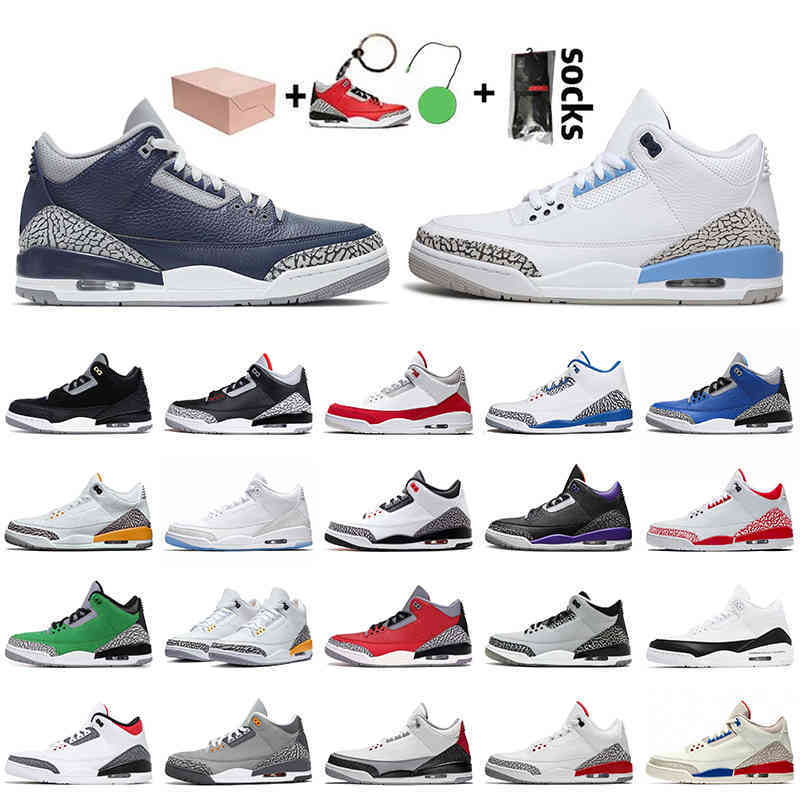 

2021 With Box Mens Basketball Shoes Jumpman 3 Georgetown Midnight Navy 3s UNC Cool Grey Katrina Laser Orange Red Black Cement Trainers, No.1 georgetown midnight navy 40-47