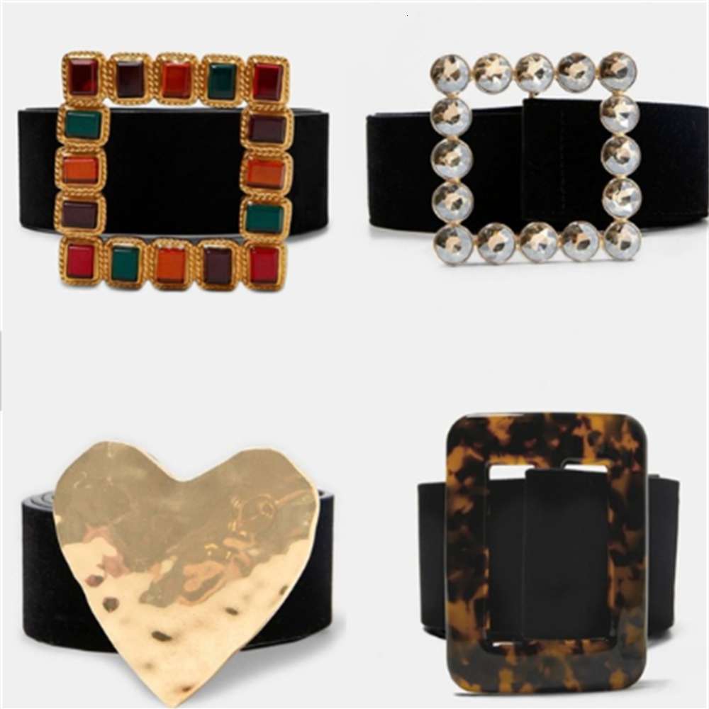 

Za Fashion Crystal Acrylic Wide Women Leather Belt Vintage Accessories Body Jewelry Waist Belly Chain for Gift, Black;brown