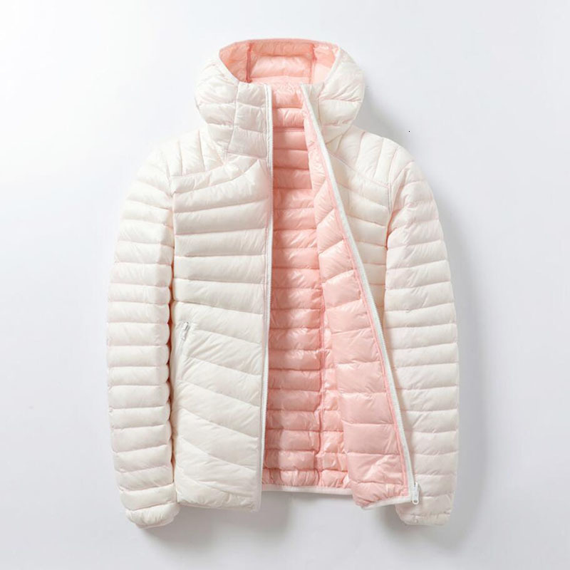 

down Winter Women 90% Ultra Light White Duck Jacket Loose Down Female Double Side Warm Coat Hooded Parka, Black