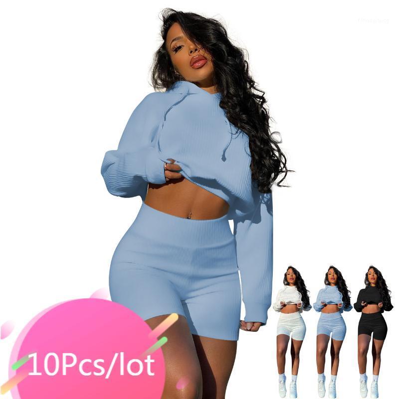 

Women' Tracksuits Bulk Items Wholesale Lots Casual Womens Sportswear Two Piece Sets Long Sleeve Hoodies High Waist Shorts Pants Set Fall Ou, Black