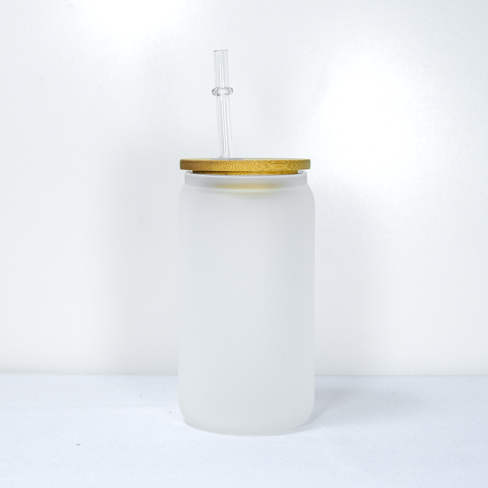 

US warehouse 12oz 16oz Sublimation Glass Tumbler clear frosted Mug can shaped coffe Cup with Baboom lid Straw, Customize