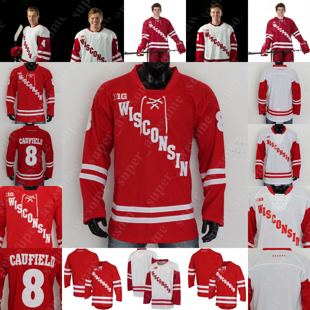 

Wisconsin Badgers Hockey Jersey Cole Caufield Robbie Beydoun Linus Weissbach Dylan Holloway Ty Pelton-Byce Roman Ahcan Cameron Ty Ember, Red