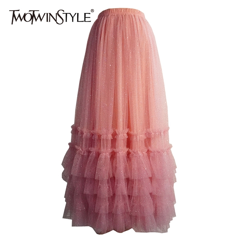 

Casual Dot Print Patchwork Mesh Skirt For Women High Waist A Line Midi Skirts Female Summer Fashion Clothing 210521, Purple