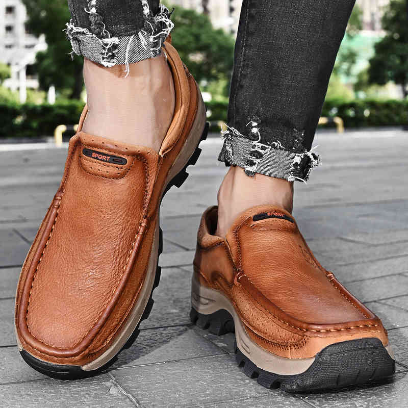 

dress shoes golden sapling loafers classic men's casual genuine leather footwear fashion leisure daily flats retro handmade men 6x, Black