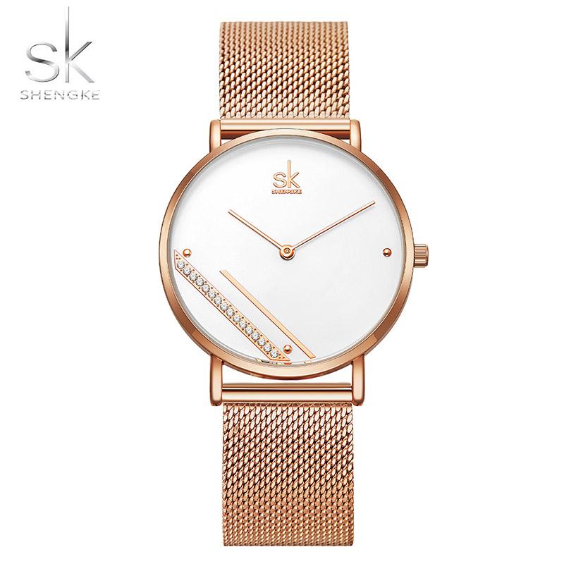 

Wristwatches SK Stainless Women Watch Rose Gold Fashion Casual Diamond Ladies Clock Female Quartz WirstWatches Waterproof, Black
