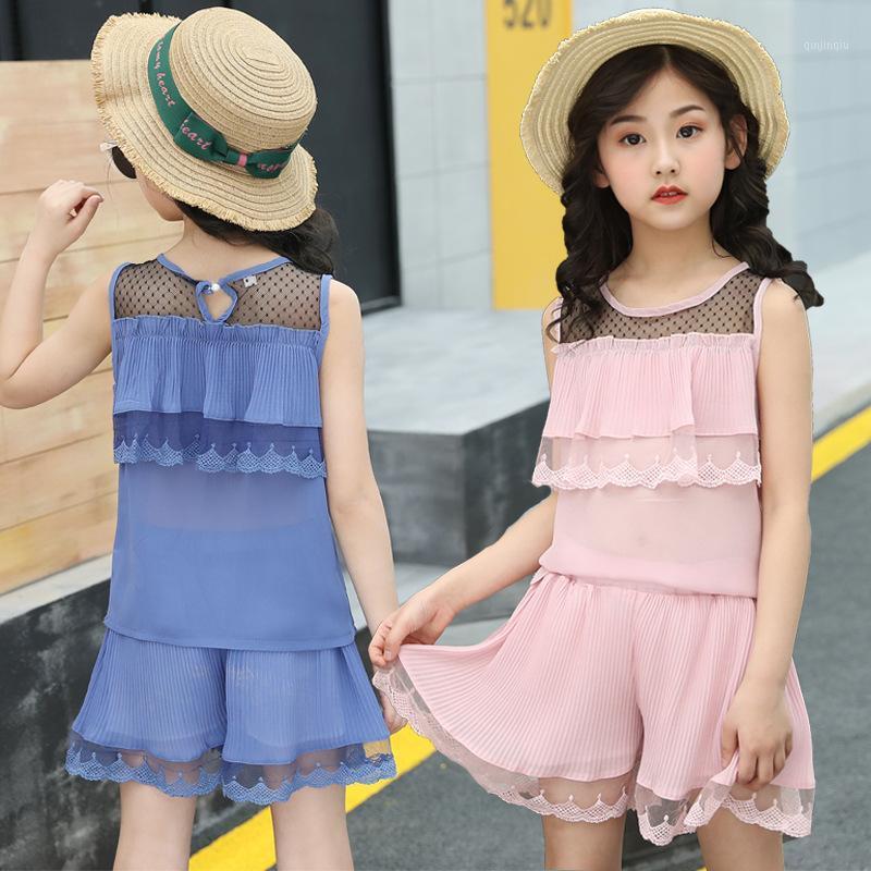 

Girls Summer Dress 2021 Fashionable Suit Big Kids Korean Version Children Two-piece Chiffon Tide Clothes Children's Wear Clothing Sets, White