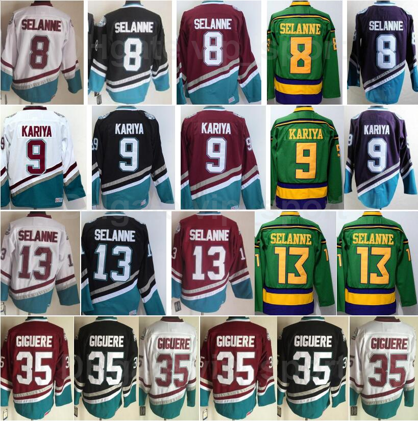 

Anaheim Ducks Men Jean-Sebastien Giguere Jersey 8 Teemu Selanne 9 Paul Kariya Ice Hockey Vintage CCM Stitched Red Black White, 8 black