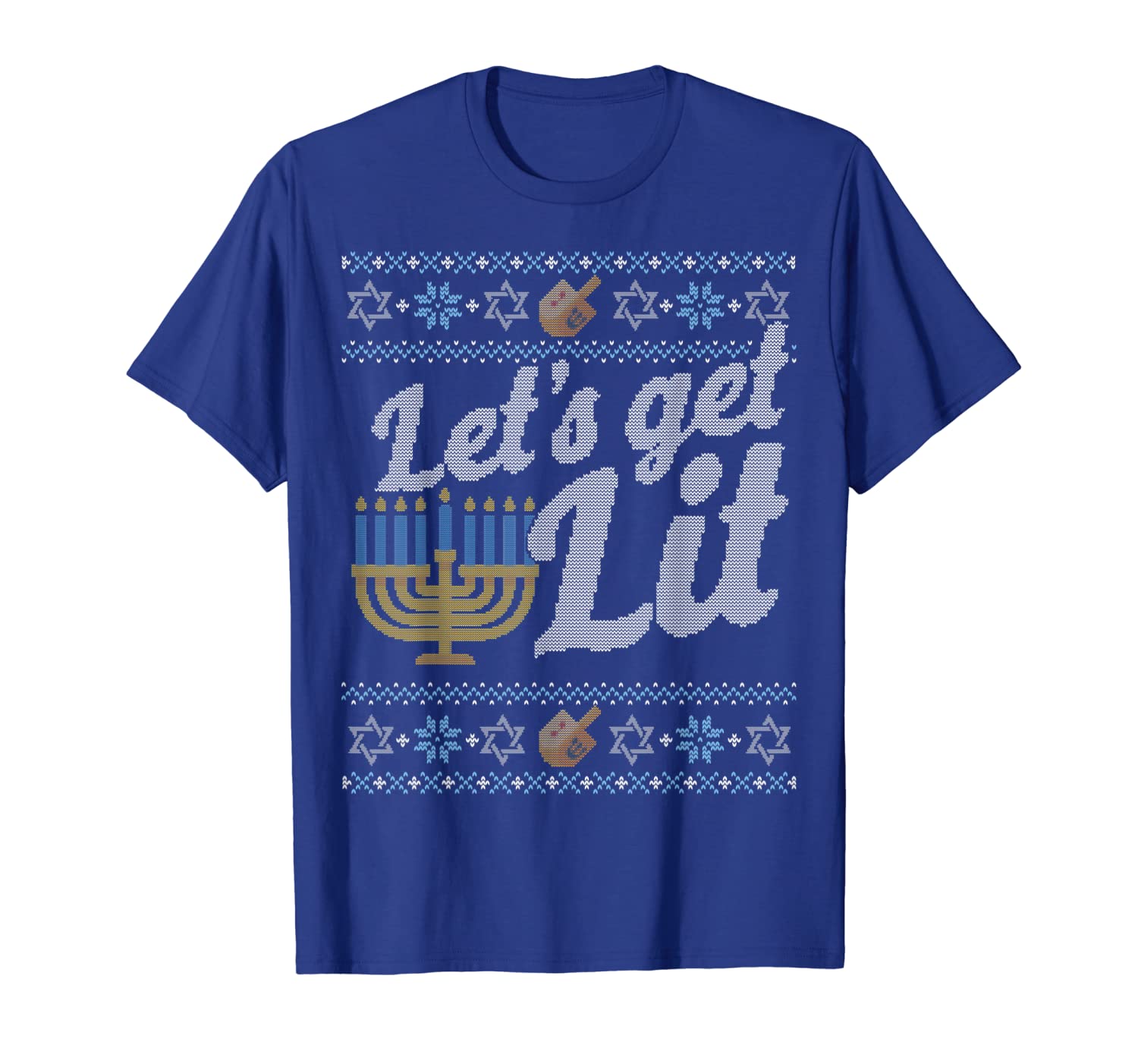 

Funny Ugly Hanukkah Sweater Shirt Let's Get Lit drinking tee, White;black