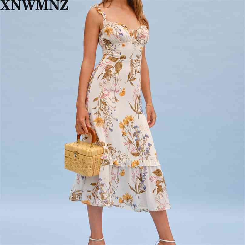 

women Fashion Flroal Print Dress fitted bodice and waist Ruffle hem Female Chic dresses vintage high quality 210520, Multi