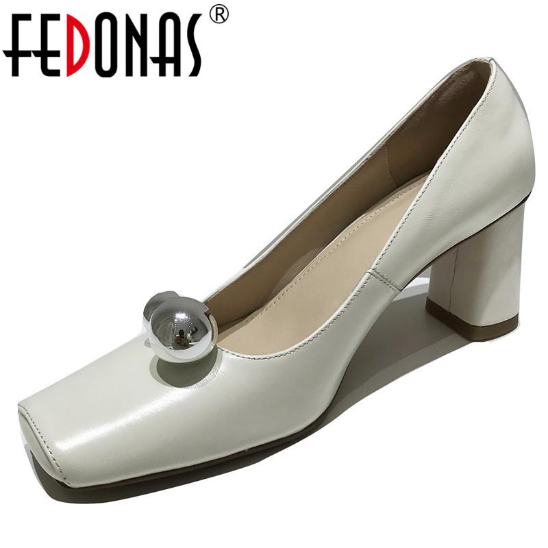 

Elegant High Heels Pumps For Women Wedding Party Square Toe Shoes Genuine Leather 2021 Fashion Shallow Woman Dress, Black