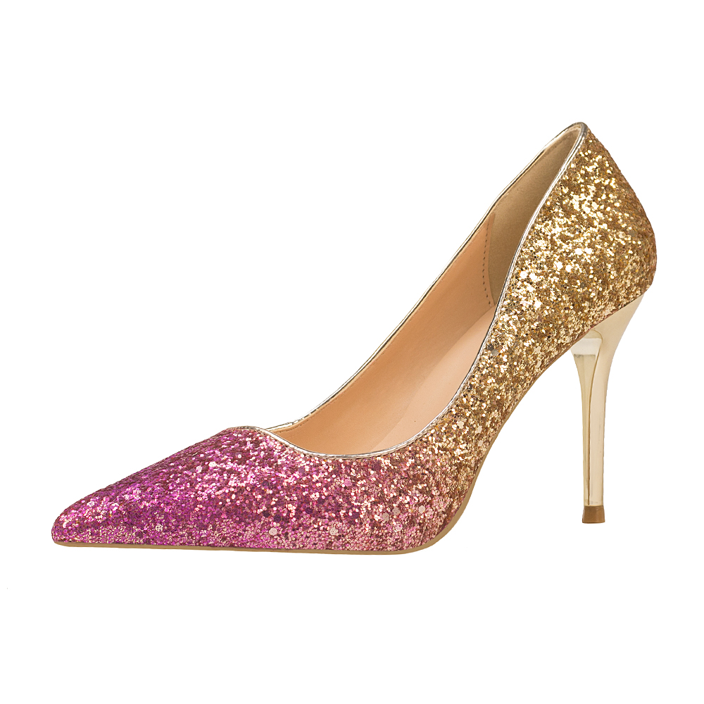 

6289-18 new Dress Shoes high heels high-end designer ladies pointed crystal buckle inlaid rivets spring and autumn fashion  cm heel, Black