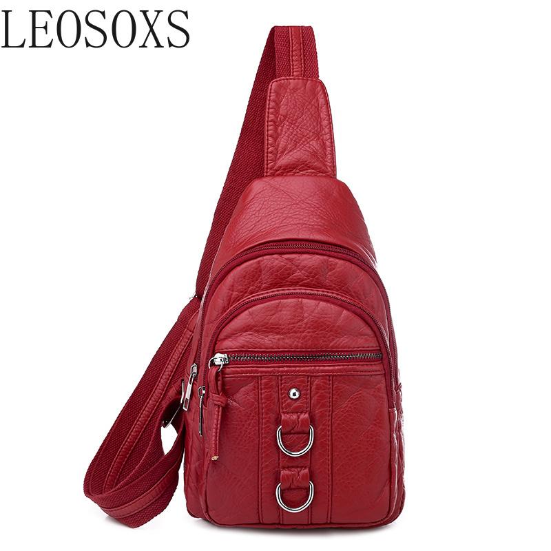 

Waist Bags Fashion Washed Leather Women Bag High Quality Light Waterproof Crossbody For 2021 Travel Casual Small Chest