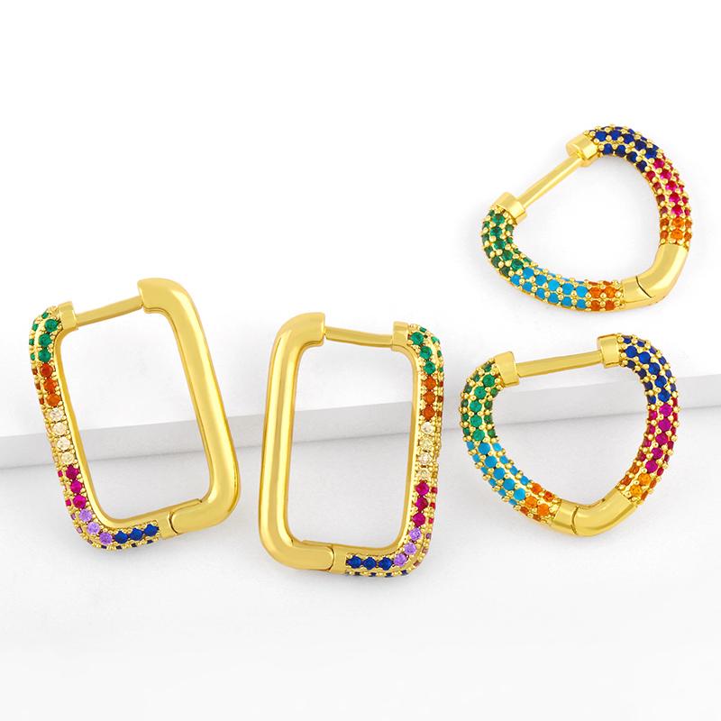 

Gold Heart Hoop Earrings For Women Multicolor Rectangle Huggie CZ Cubic Zirconia Wholesale Jewelry Gifts Ersw84 &