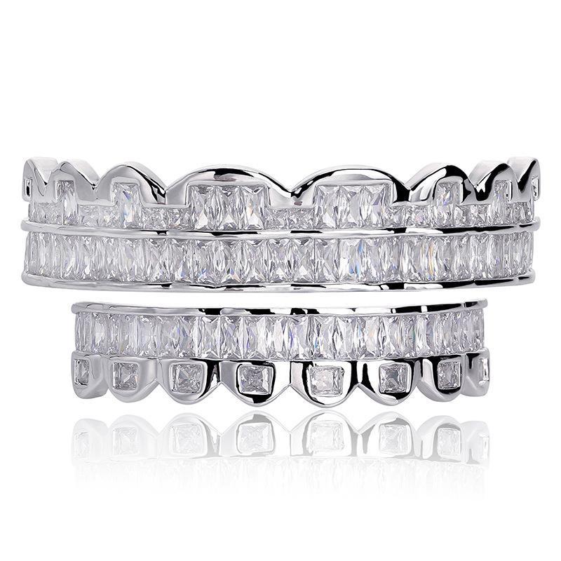 

Hip Hop Grillz Luxury Grade Quality Bling Bling Zircon Paved Teeth Braces Exquisite Men Women Platinum Plated Dental Grills Street LP026