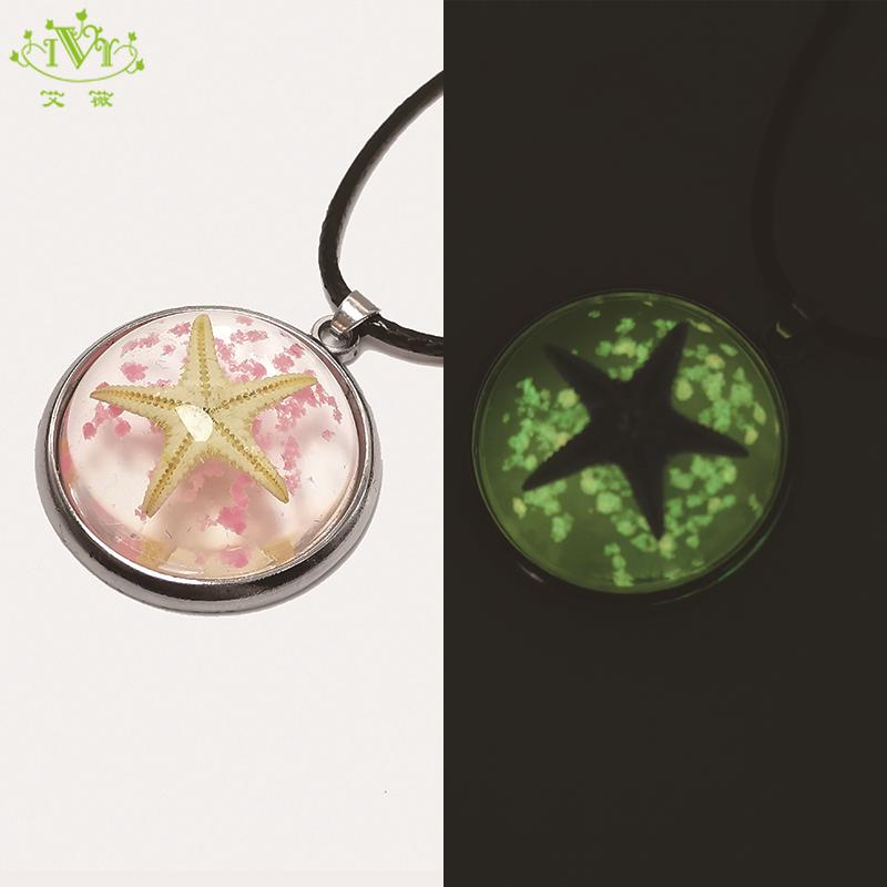 

Pendant Necklaces Netural Starfish Handmade Luminous Crystal Ball Chic Glow In The Dark Necklace Charming Chains Women Jewelry, Silver