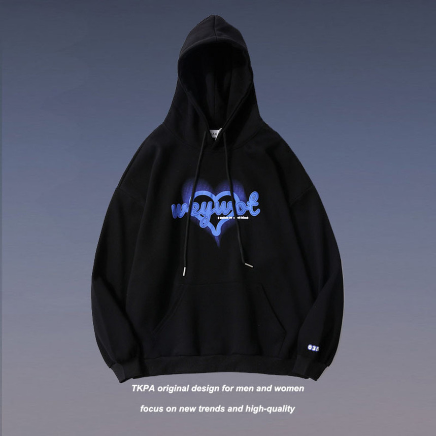 

Tkpa Harajuku Street letter graffiti basic Korean casual loose student sports Hoodie, Black