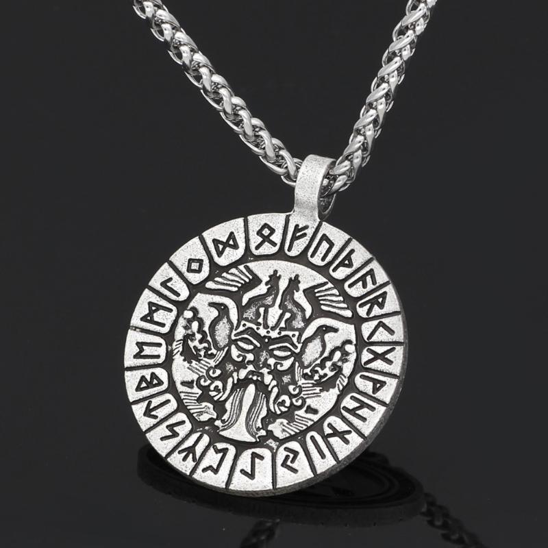Pendant Necklaces Men Norse Viking Amulet Odin Face Rune Nordic Necklace-image-703889215
