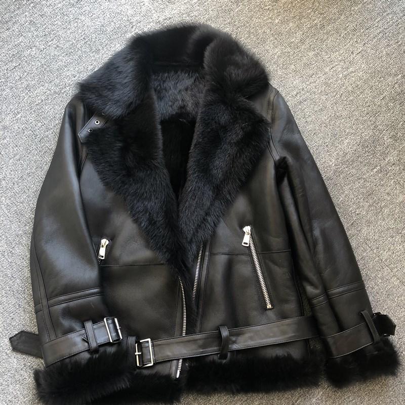 

Women's Leather & Faux Thcik Warm Ladies Real Fur Lined Coats And Jackets Wholesale Q24, Black