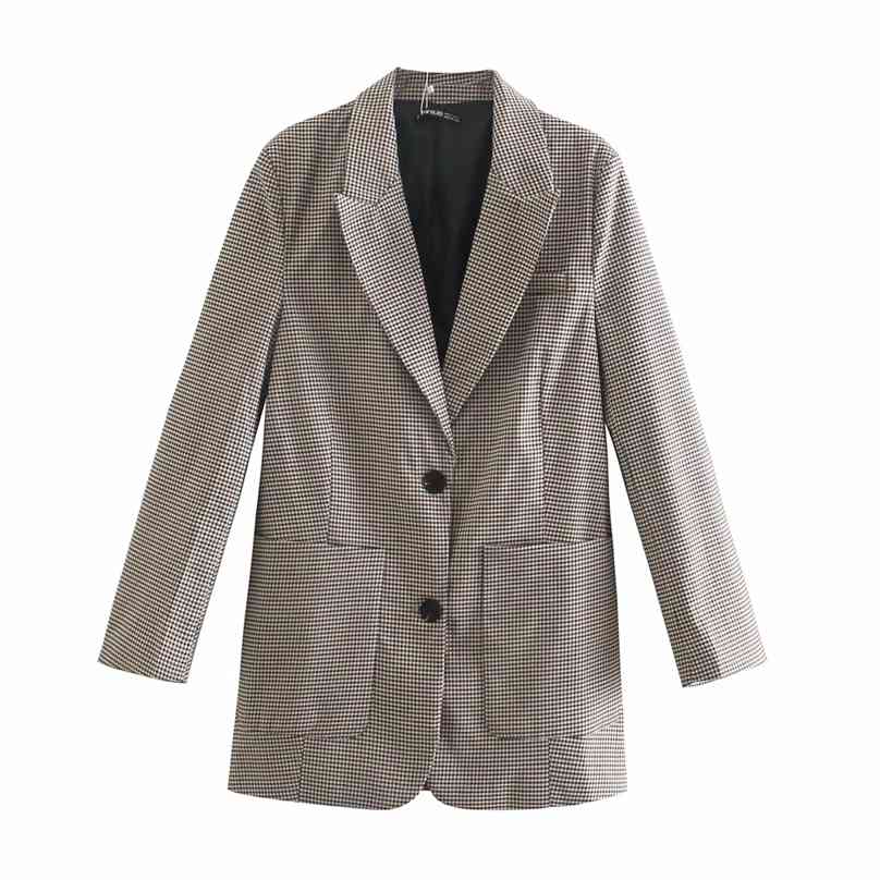 

Women Loose Check Blazer Office Ladies Plaid Long Sleeve Houndstooth Suit Coat Jacket Single Breasted s 210520, Khaki