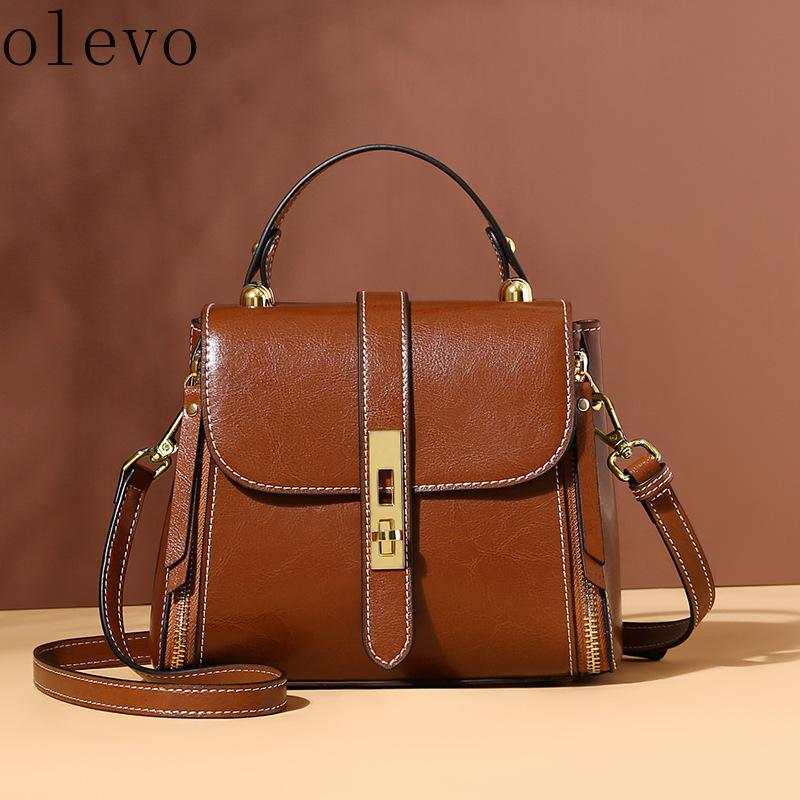 

Evening Bags Women Messenger Bag Ladies 2021 Bucket Shoulder Genuine Leather Handbag Purses And Handbags Luxury Designer, Brown