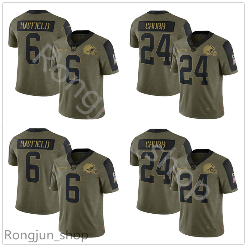 

ClevelandBrownsMens Youth Women Football 6 Baker Mayfield Odell Beckham Jr 24 Nick Chubb 2021 Salute To Service Limited Jersey, Custom