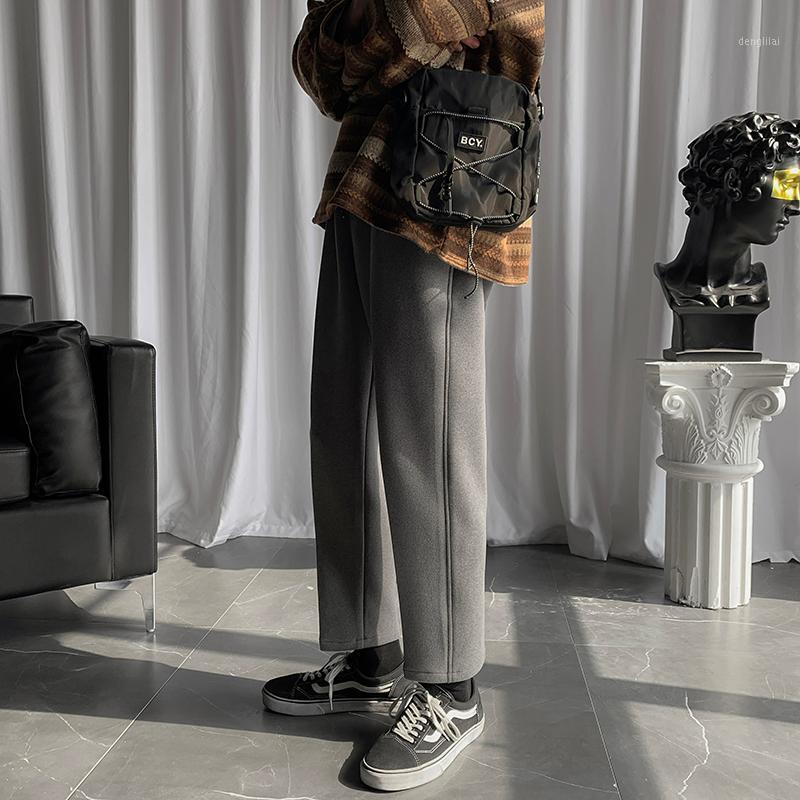 

Men's Pants Winter Woolen Fashion Solid Color Business Casual Man Streetwear Wild Loose Straight Trousers Male -2XL, Black