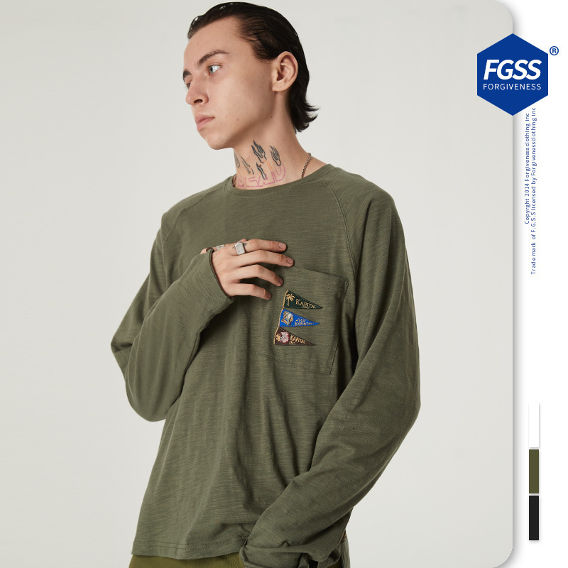 

Fleeces Sweater Hoodie Hoody Men's Wear | 2021 Autumn New Fashion Brand Simple Four Flag Embroidery Loose Round Neck Versatile Long Sleeve T-shirt, White