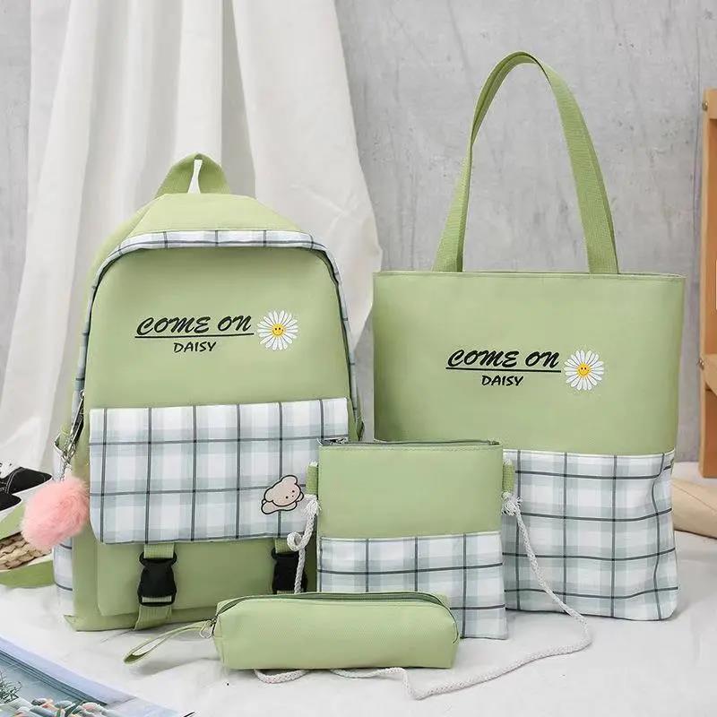 

Backpack 5 Pcs Fashion Packbag For Women Junior High School Student Schoolbags Plaid Book Packbags Girls Men Travel Shoulder Bags, Black