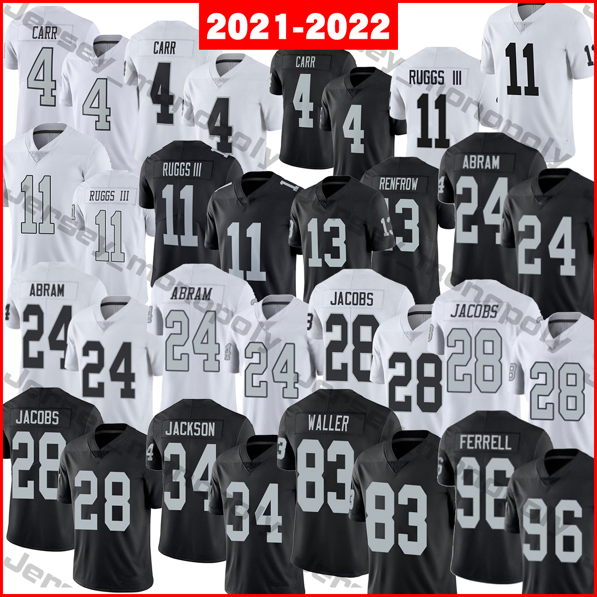 

2021-2022 Football Jerseys 4 Derek Carr 11 Henry Ruggs III 13 Hunter Renfrow 24 Johnathan Abram 28 Josh Jacobs 34 Bo Jackson 83 Darren Waller 96 Clelin Ferrell, As