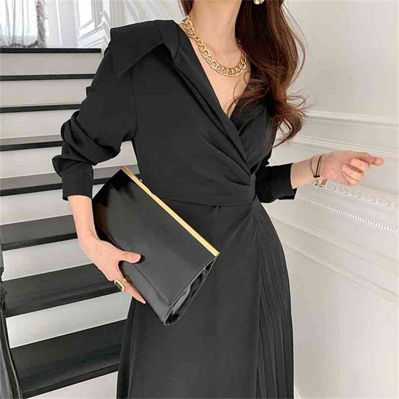 

Chic Elegant Dress Woman V-neck Lace Up High Waisted Vestido Clothing OL Korean Work Party Maxi Dresses Female Spring 210603, Clear