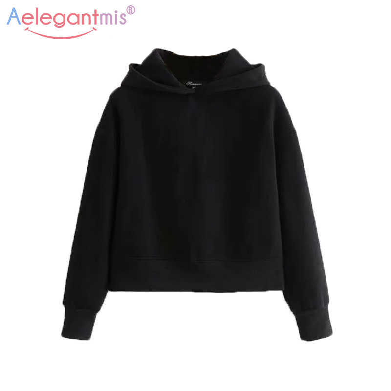 

Aelegantmis Spring Classic Black Fleece Women Hooded Sweatshirt Casual Short Pullovers and Sweatshirts Ladies Grey Hoodies Tops 210607, White