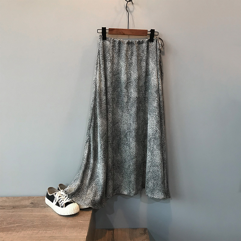 

Casual Dresses Leopard Print Satin Silk Fishtail Skirt 2021 Spring Mid-calf High Waist Saias Korean Slim A-line Fashion PI2G, Black
