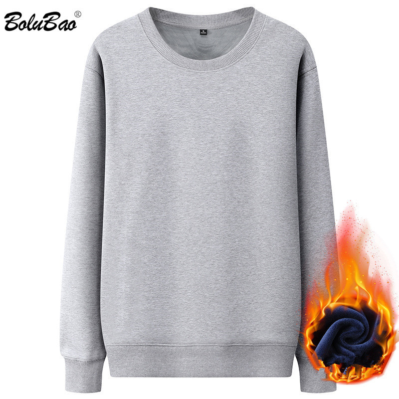 

BOLUBAO Brand Men Solid Sweatshirts Autumn Winter Men' Fleece Thick Hoodies Sweatshirts Casual O-Neck Sweatshirt Tops Male 210518, Black