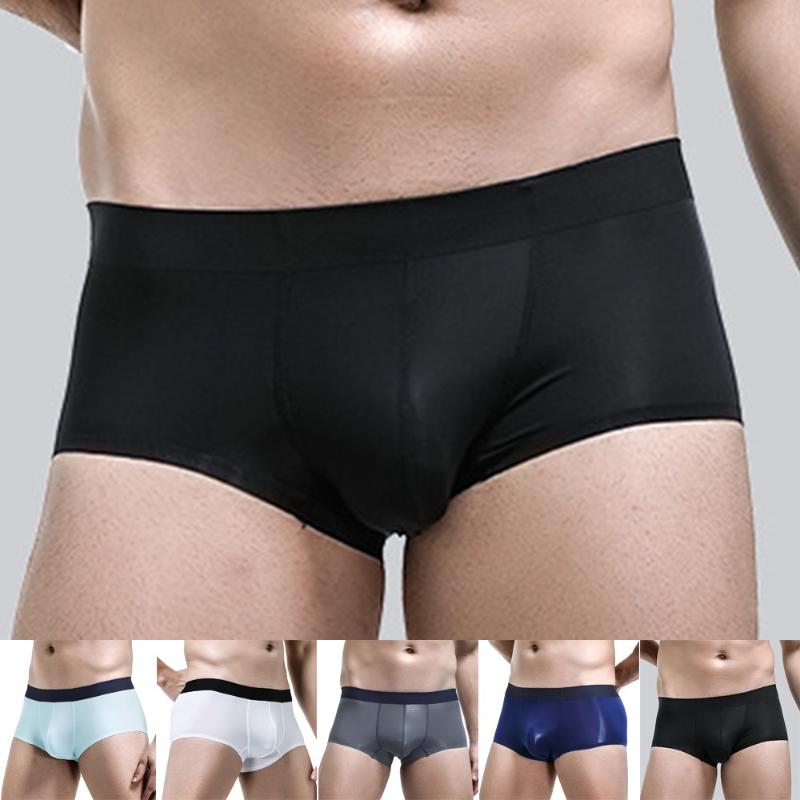 

Underpants Oversize Men Sexy Ice Silk Seamless Briefs Pouch Underwear Shorts Convex Breathable Trunks G-String Panties, Black;white
