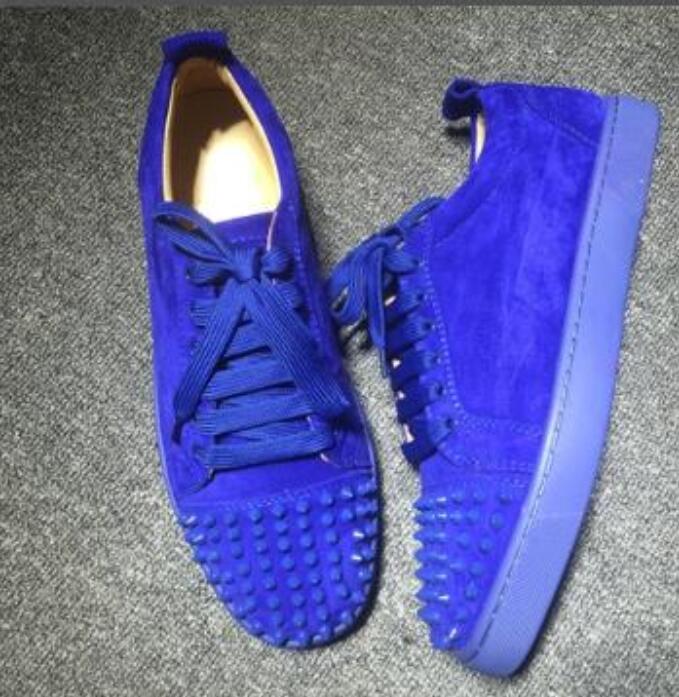 

[With Full Package]France Young Man Red Bottom Casual Shoes Junior Fashion SkateDesigner Suede Spikes low top lace up with studs sneakers, Black
