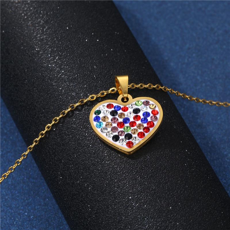 

Pendant Necklaces 2021 Korean Exquisite Colorful Crystal Necklace Fashion Stainless Steel Temperament Love Female Jewelry