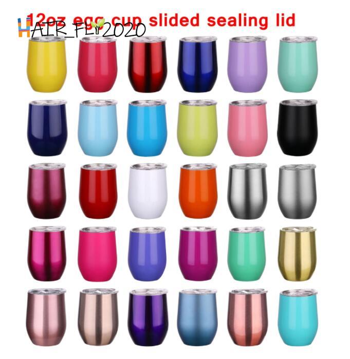 

New 12oz Wine Tumbler Wine Glasses Coffee Mugs 2 Layer Vacuum Insulated Beer Mug Wedding Party Champagne Mugs with Slided Lids HA21, Multi-color